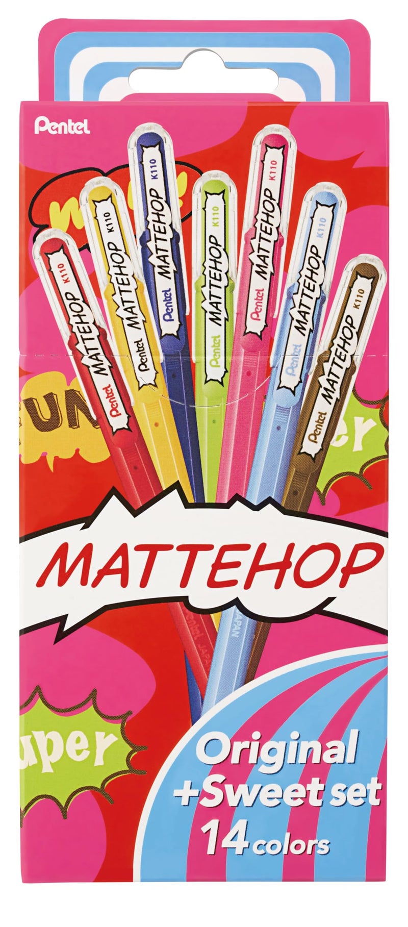 Pentel Mattehop Gel Pens, Original + Cheerful Colors Box Set, (1.0mm), Bold Line, 14 Assorted Colors (K110-V14ST) - Image 4